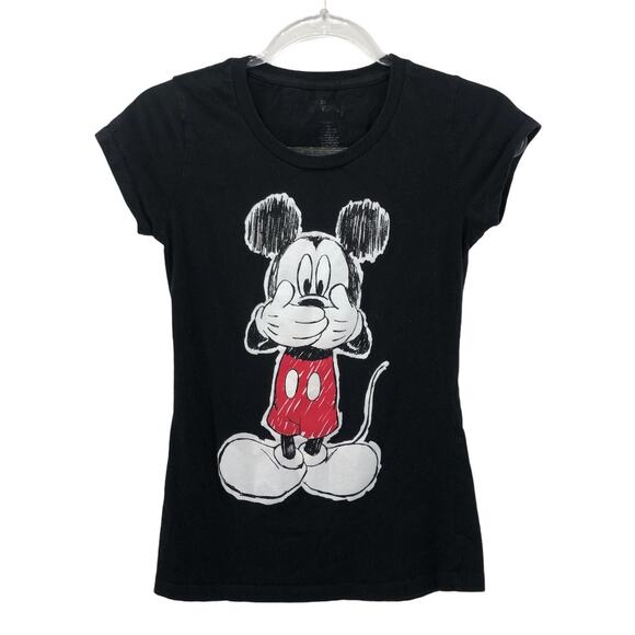 Disney SMALL Black Mickey Mouse Sketch Tee Speak No Evil Surprise Gasp - Picture 1 of 5